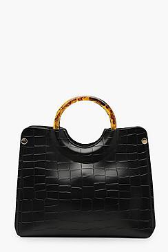 Boohoo Resin Ring Handle Croc Small Tote