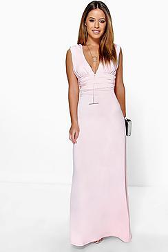 Boohoo Petite Donna Plunge Ruched Maxi Dress