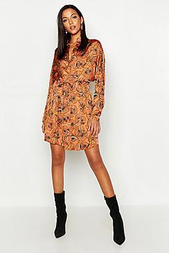 Boohoo Tall Chain Print Shirt Dress