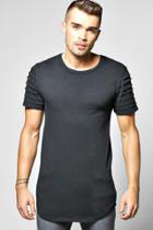 Boohoo Biker Panel T Shirt With Scoop Hem Black