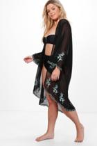 Boohoo Plus Anabella Boutique Embroidered Neon Kimono Black