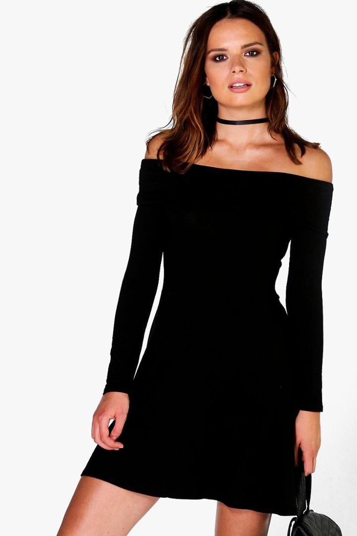Boohoo Chelsea Off Shoulder Skater Dress Black