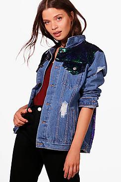 Boohoo Sully Oversized Sequin Denim Jacket