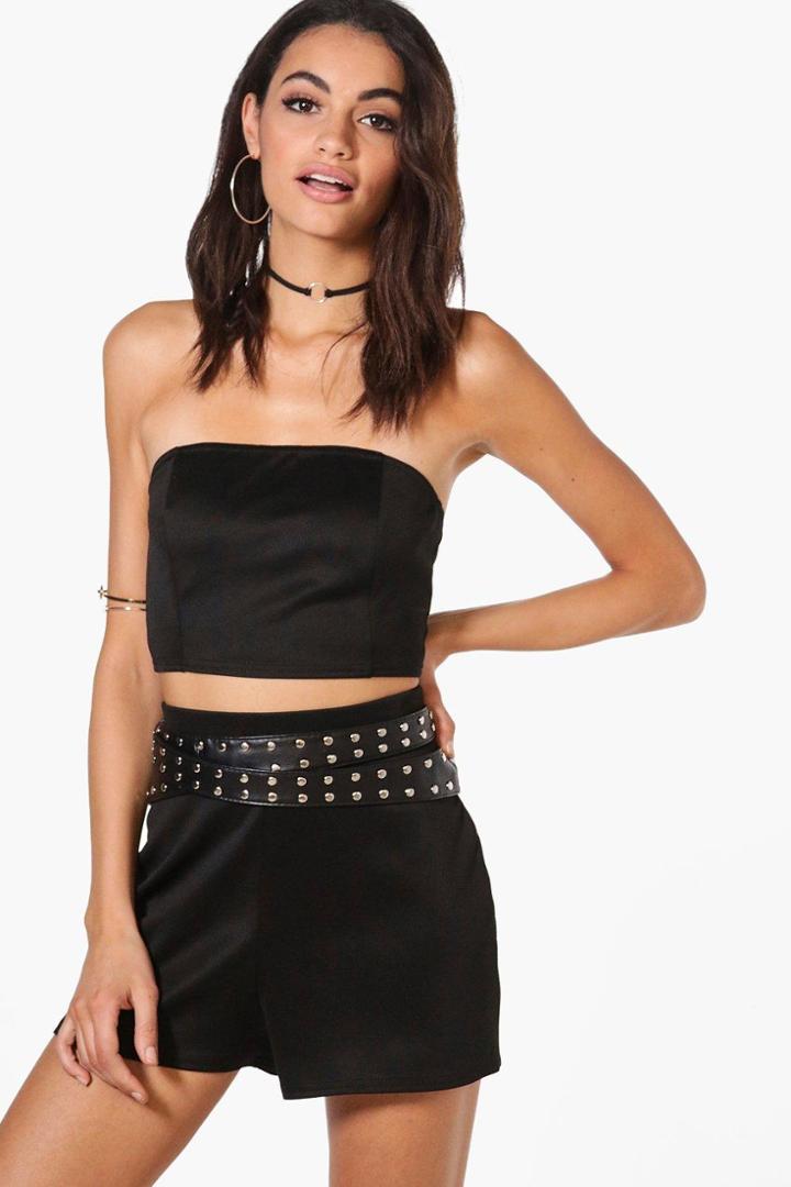 Boohoo Georgia Scuba Bandeau Crop & Shorts Co-ord Set Black