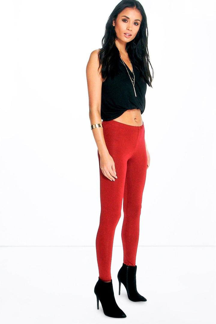 Boohoo Annie Basic Jersey Leggings Berry