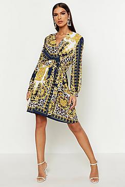 Boohoo Animal & Chain Print Wrap Dress