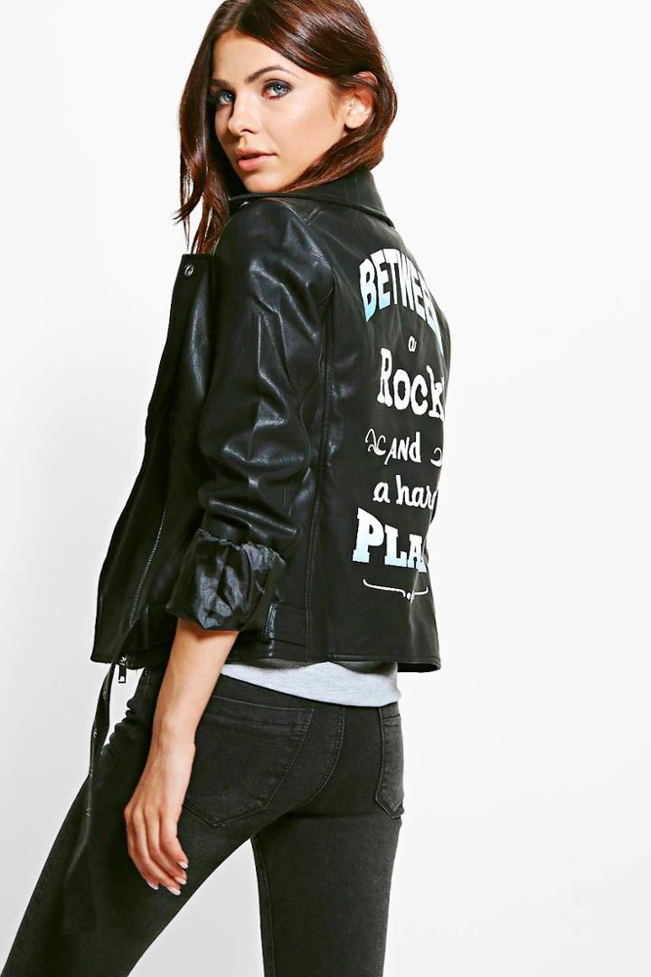 Boohoo Hayley Zip Detail Belted Oversize Faux Leather Jacket Black