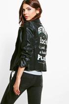 Boohoo Hayley Zip Detail Belted Oversize Faux Leather Jacket Black