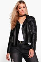 Boohoo Plus Lily Biker Collar Faux Leather Jacket Black