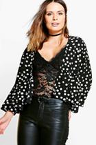 Boohoo Bethany Polka Dot Ruffle Hem Jacket Black