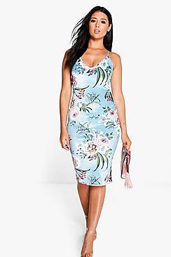 Boohoo Marissa Floral Velvet Midi Bodycon Dress