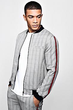 Boohoo Mono Check Smart Bomber Jacket With Tape