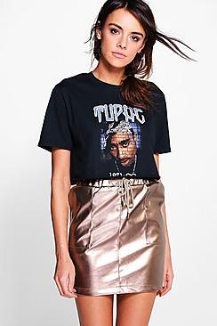 Boohoo Eva Gathered Waist Leather Look Mini Skirt
