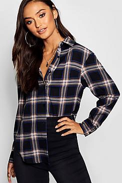 Boohoo Petite Oversized Split Side Check Shirt