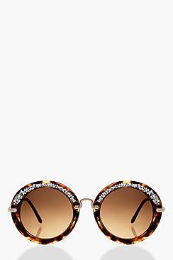 Boohoo Hollie Glitter Tortoise Round Sunglasses