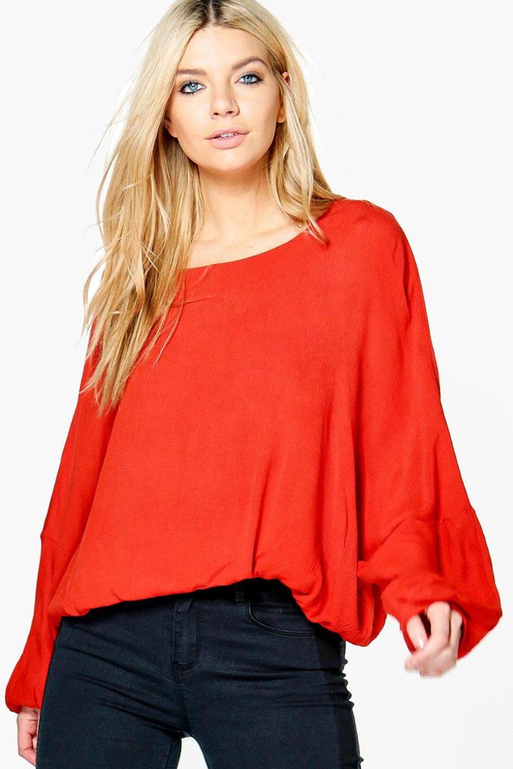 Boohoo Charlie Batwing Sleeve Top Rust