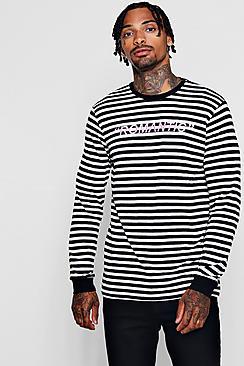 Boohoo Long Sleeved Stripe Embroidered Slogan T-shirt