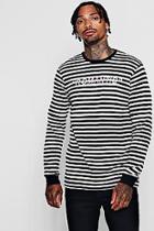 Boohoo Long Sleeved Stripe Embroidered Slogan T-shirt