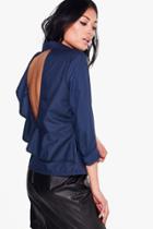 Boohoo Francesca Frill Back Shirt Navy