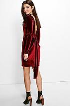 Boohoo Ruth Velvet Open Back Drape Detail Bodycon Dress
