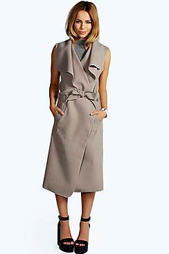 Boohoo Olivia Waterfall Belted Sleeveless Coat