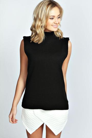 Boohoo Darcy Sleeveless Polo Neck Jumper - Black