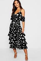 Boohoo Petite Large Spot Ruffle Hem Midi Dress