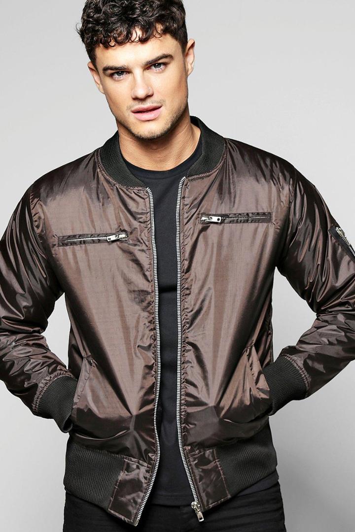 Boohoo Zip Front Ma1 Padded Bomber Jacket Mocha
