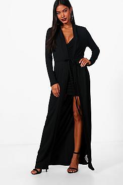 Boohoo Harper Maxi Belted Rib Knit Cardigan