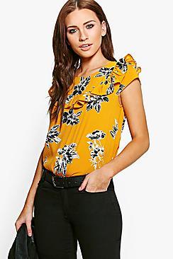 Boohoo Harriet Printed Ruffle Woven Top