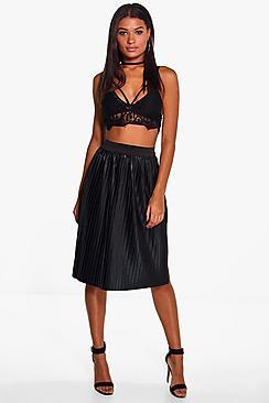 Boohoo Anah Pleated Leather Look Midi Skirt
