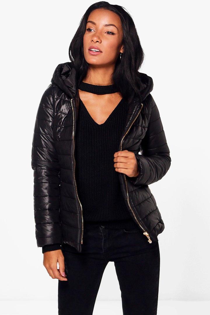 Boohoo Eloise Hooded Quilted Jacket Black