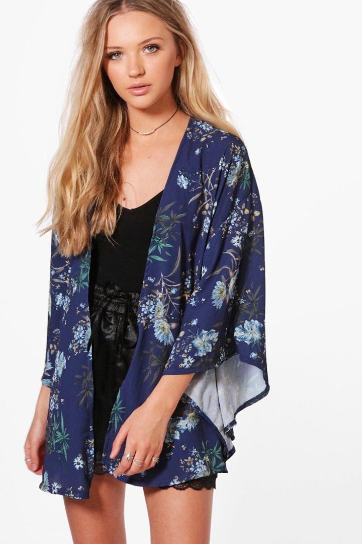 Boohoo Jasmine Floral Print Kimono Multi