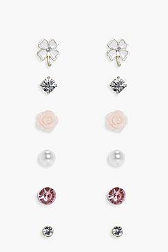 Boohoo Tia Shamrock Mixed Stud Earring Set