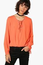Boohoo Annabel Lace Up Blouse