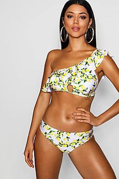 Boohoo Paris Lemon One Shoulder Frill Bikini