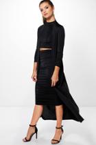 Boohoo Poppy 3 Peice Duster Skirt & Crop Co-ord Set Black