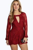 Boohoo Plus Amber Lace Wrap Front Playsuit Wine