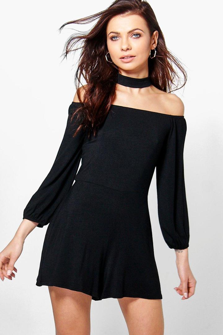 Boohoo Jen Off The Shoulder Choker Style Playsuit Black