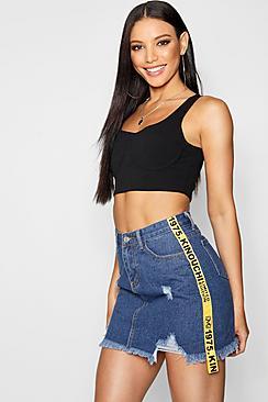 Boohoo Tape Side Distressed Denim Skirt