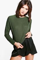 Boohoo Elena Pocket Detail Ribbed T-shirt Khaki