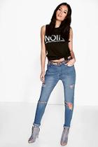Boohoo Jenni High Rise  Busted Knee & Thigh Skinny Jeans