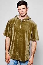 Boohoo Zip Hood Detail Velour Curved Hem Hoodie
