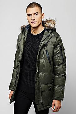 Boohoo Hooded Quilted Faux Fur Parka