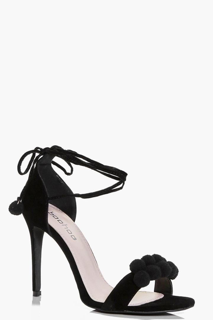 Boohoo Nicole Pom Pom Two Part Sandal Black