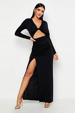Boohoo Plunge Corss Cut Out Split Maxi Dress