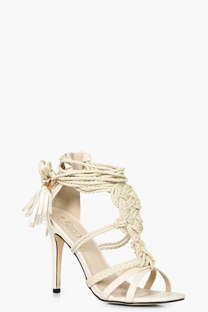Boohoo Alicia Origami Tie Up Heel Nude