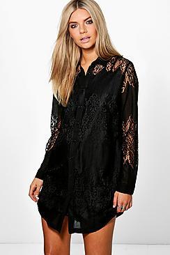 Boohoo Lace Panelled Shirt Dress