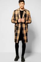 Boohoo Check Wool Look Overcoat Beige