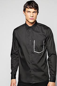 Boohoo Slim Fit Taped Pocket Shirt